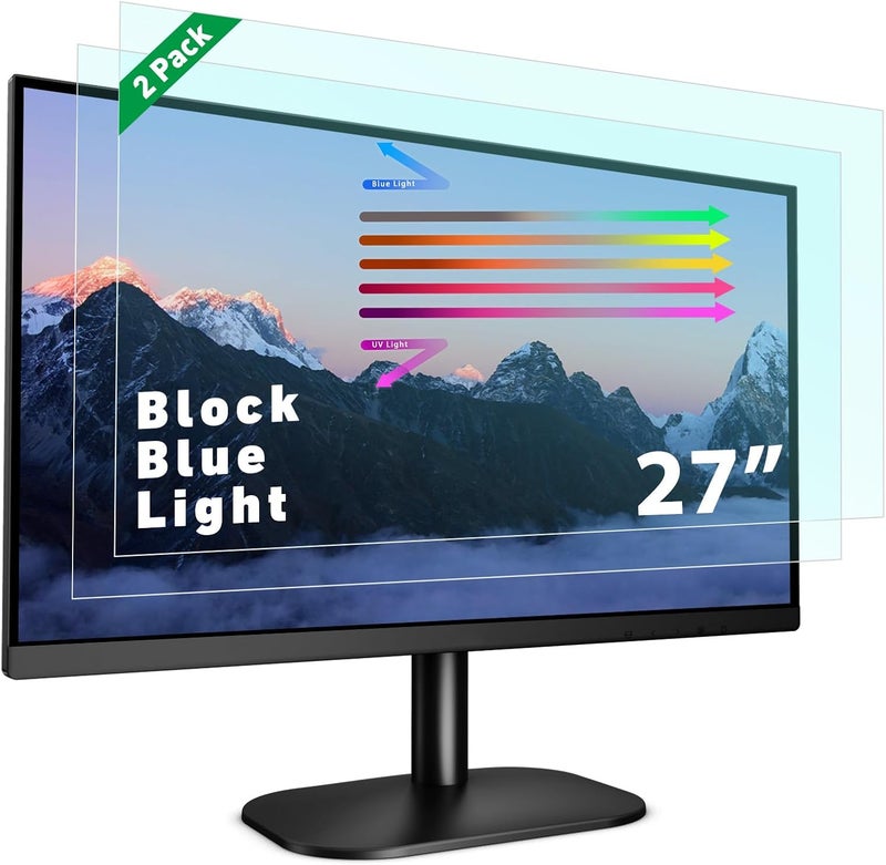 pys 2-Pack 27 Inch Blue Light Screen Protector for Monitor – 16:9 Removable Anti-Blue Light Filter, Eye Strain Relief, UV Protection Film for Computer Monitors - Image 1